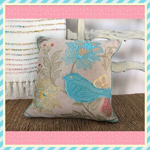 Pillow Bird Appliqué Turquoise - Picture 2 of 8